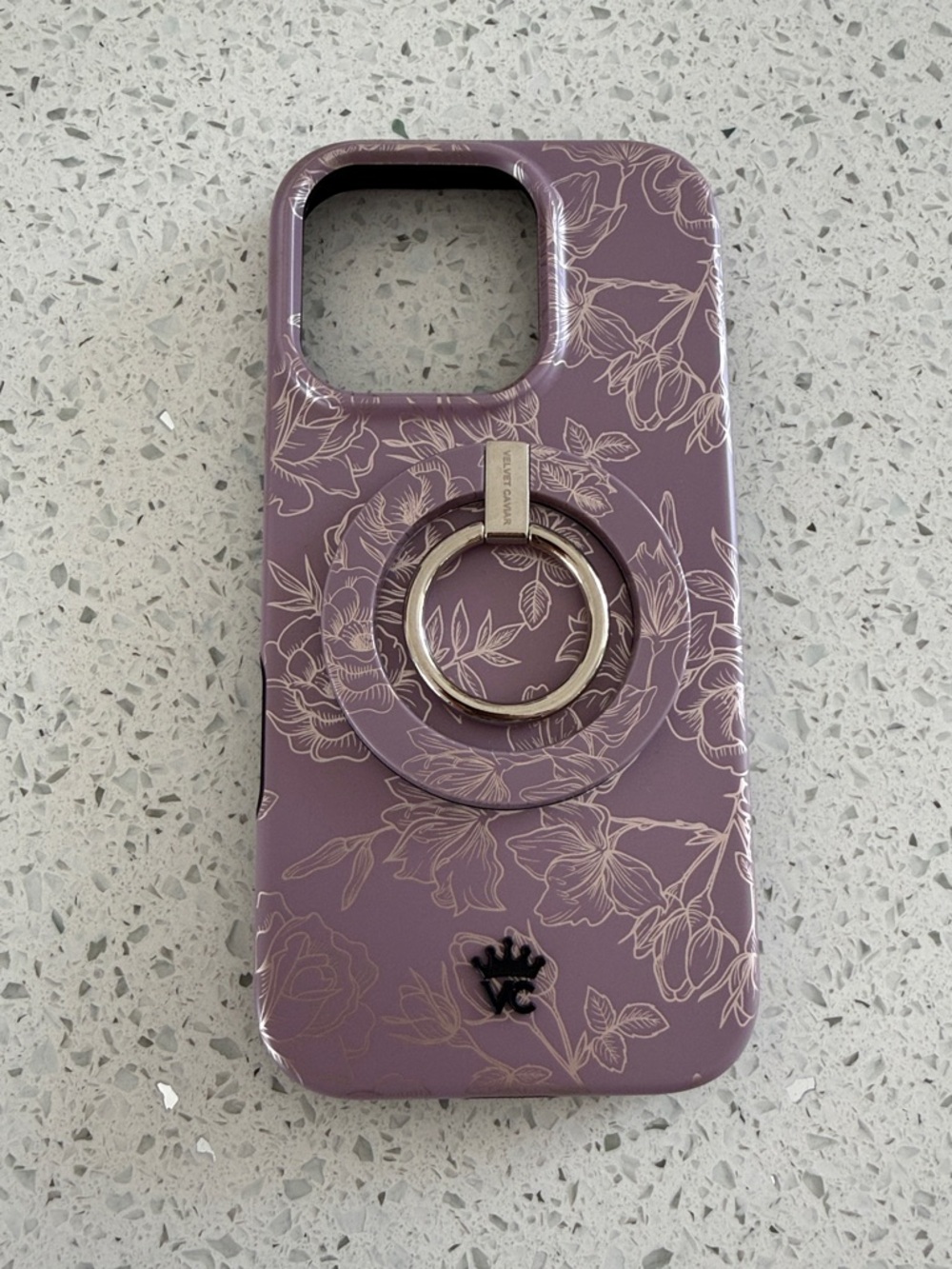 Velvet Caviar iPhone 16pro case with chrome grip ring